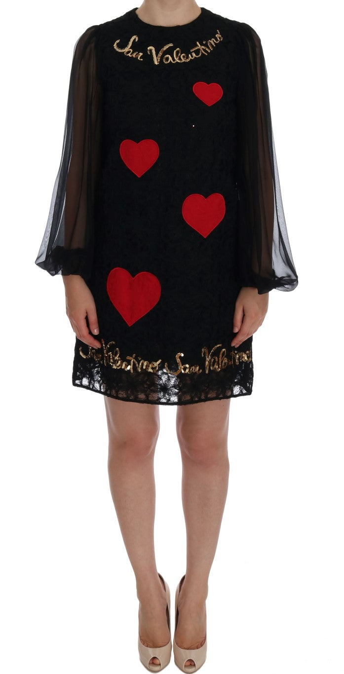 Vestido recto de encaje negro con lentejuelas