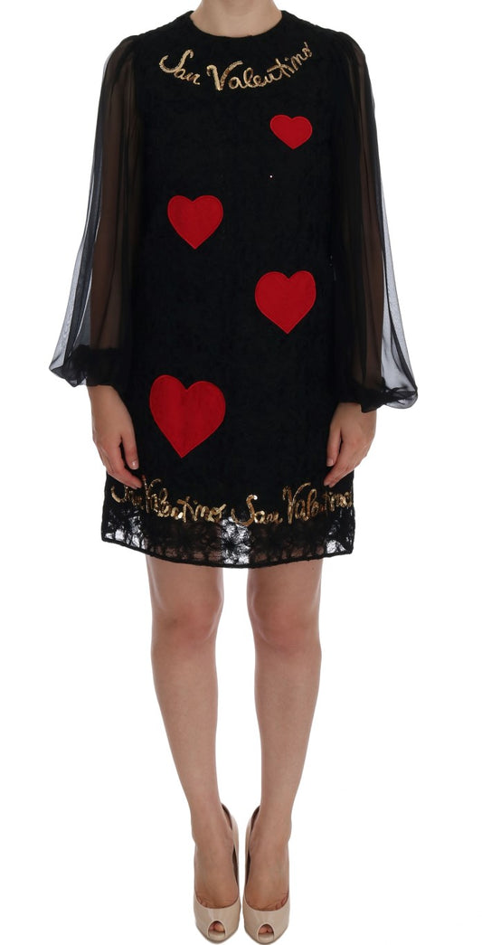 Vestido recto de encaje negro con lentejuelas