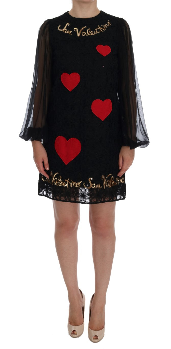 Vestido recto de encaje negro con lentejuelas