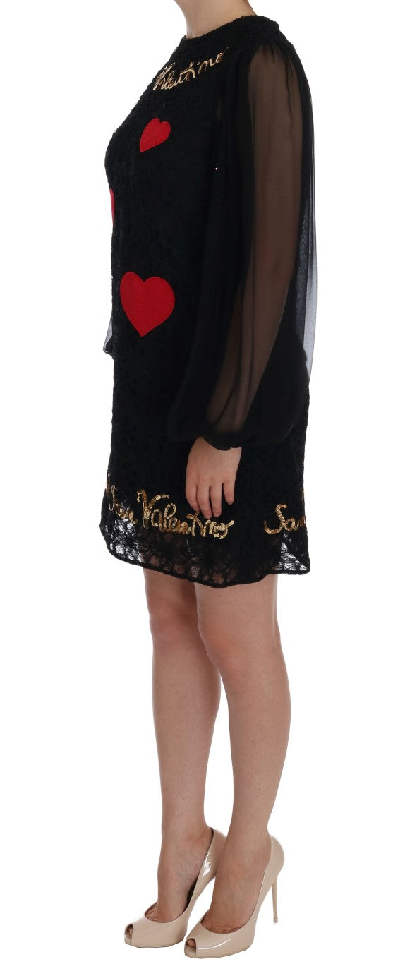Vestido recto de encaje negro con lentejuelas