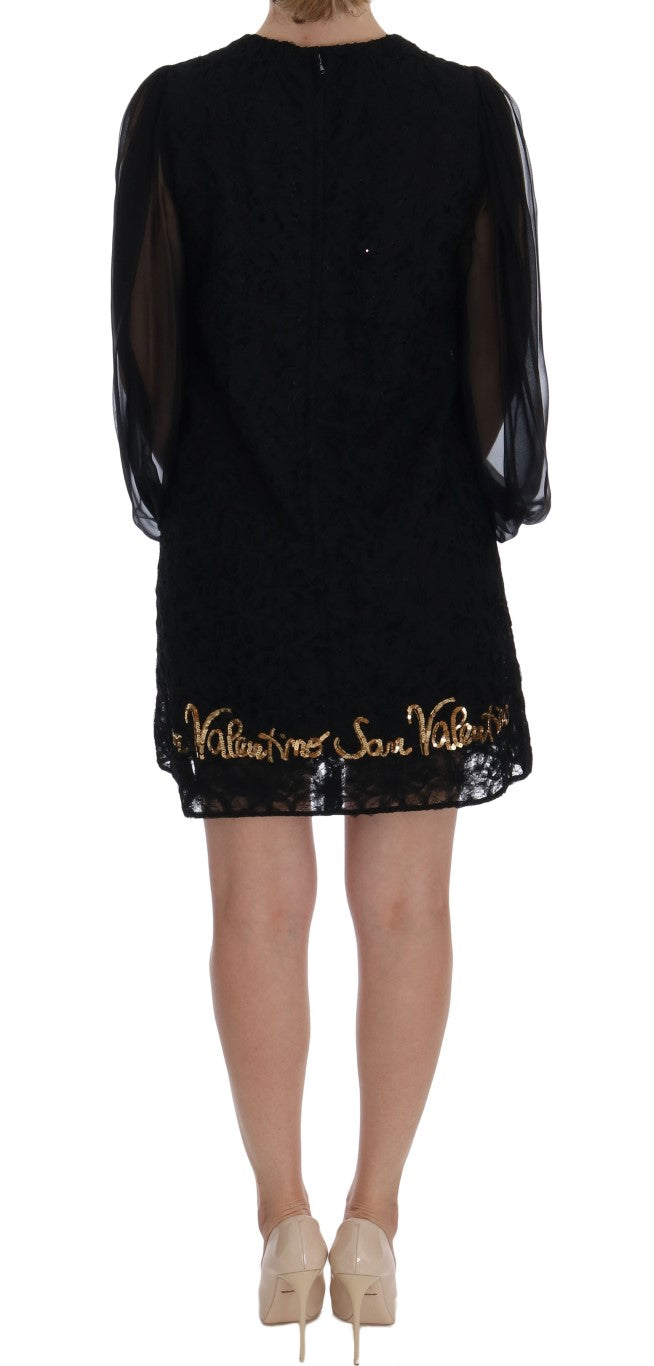 Vestido recto de encaje negro con lentejuelas