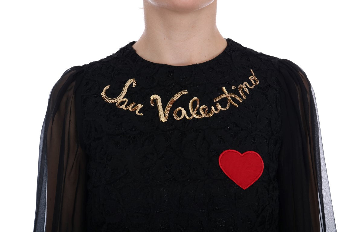 Vestido recto de encaje negro con lentejuelas