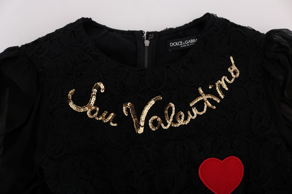 Vestido recto de encaje negro con lentejuelas