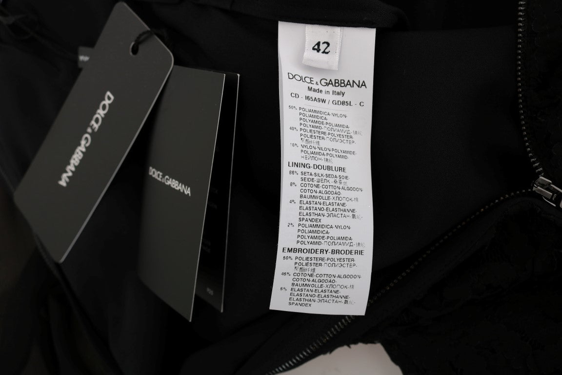 Vestido recto de encaje negro con lentejuelas
