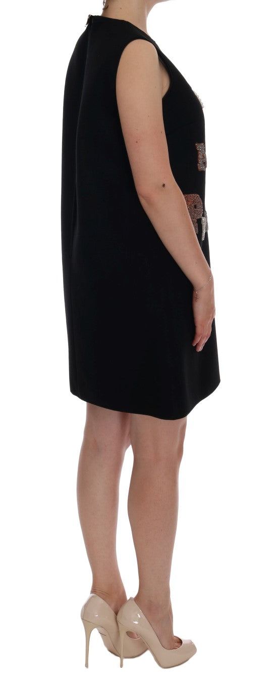 Vestido de princesa de lana negra con cristales