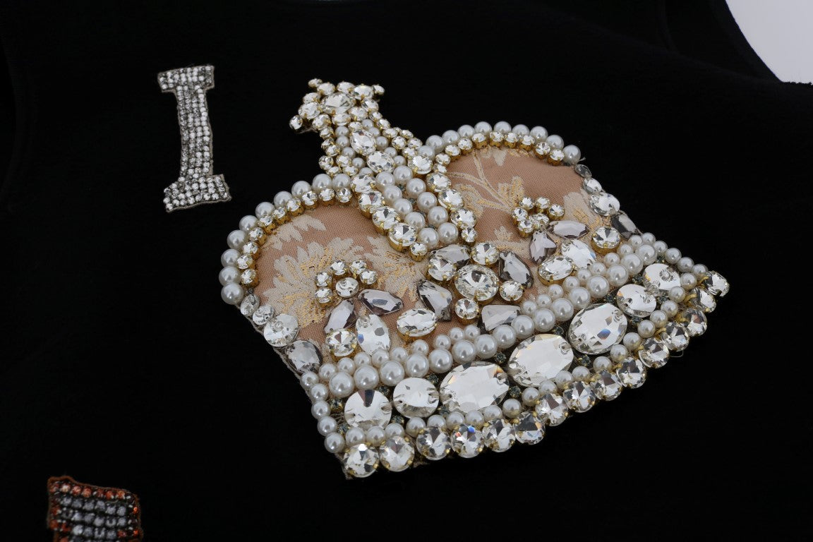 Vestido de princesa de lana negra con cristales