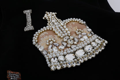 Vestido de princesa de lana negra con cristales