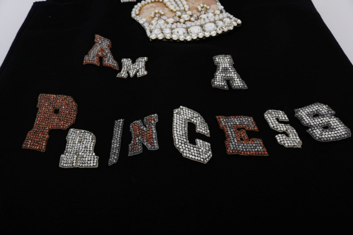 Vestido de princesa de lana negra con cristales