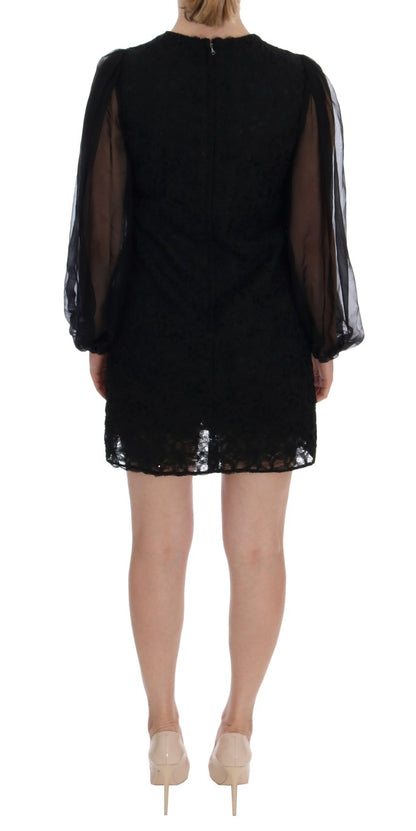 Elegante vestido recto con apliques de corazón de encaje negro