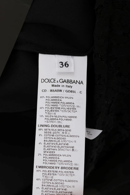 Elegante vestido recto con apliques de corazón de encaje negro