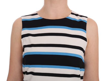 Elegante vestido recto de seda a rayas sin mangas
