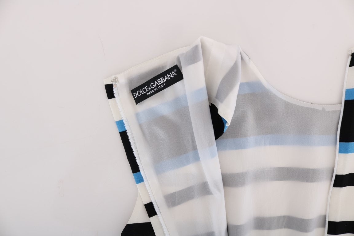 Elegante vestido recto de seda a rayas sin mangas