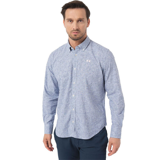 Camisa elegante de algodón a cuadros con logotipo bordado