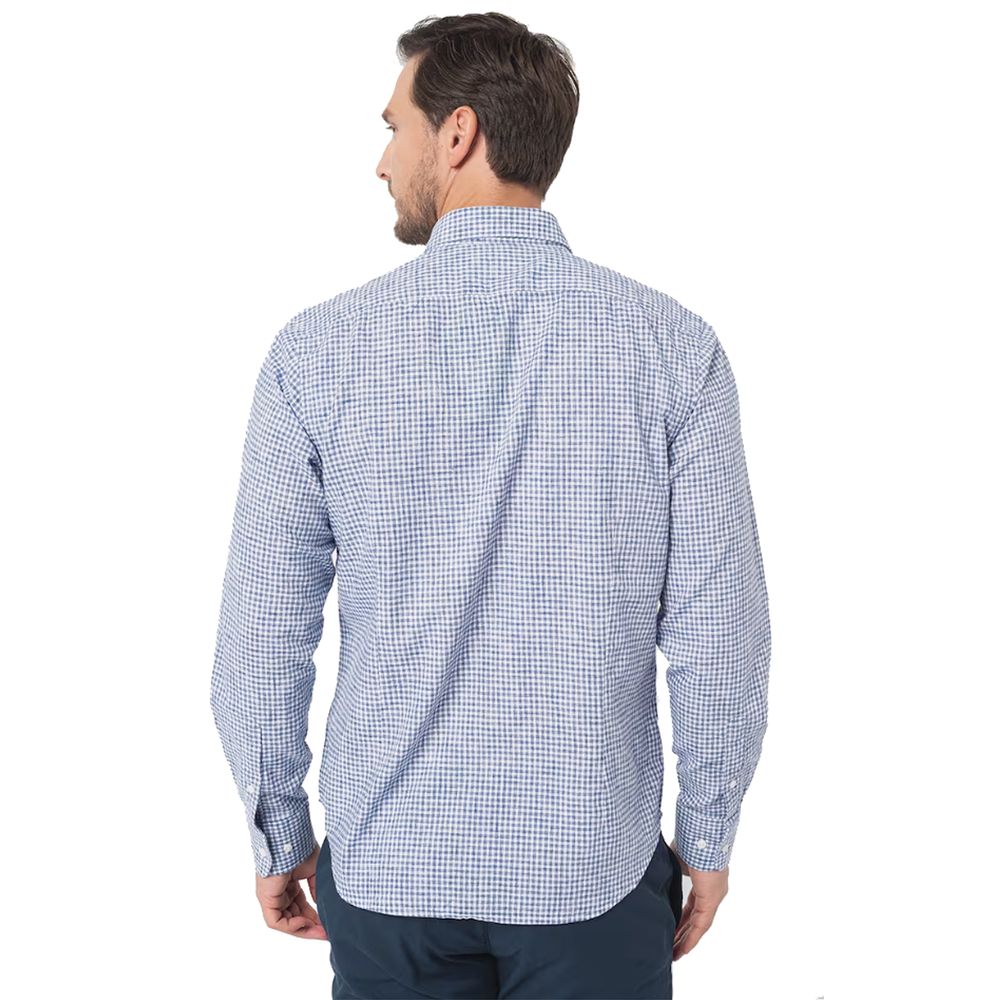 Camisa elegante de algodón a cuadros con logotipo bordado