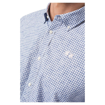 Camisa elegante de algodón a cuadros con logotipo bordado