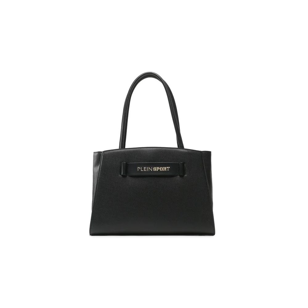 Bolso elegante de ébano con detalle de logotipo plateado