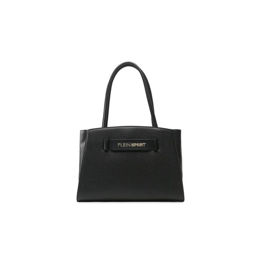 Bolso elegante de ébano con detalle de logotipo plateado