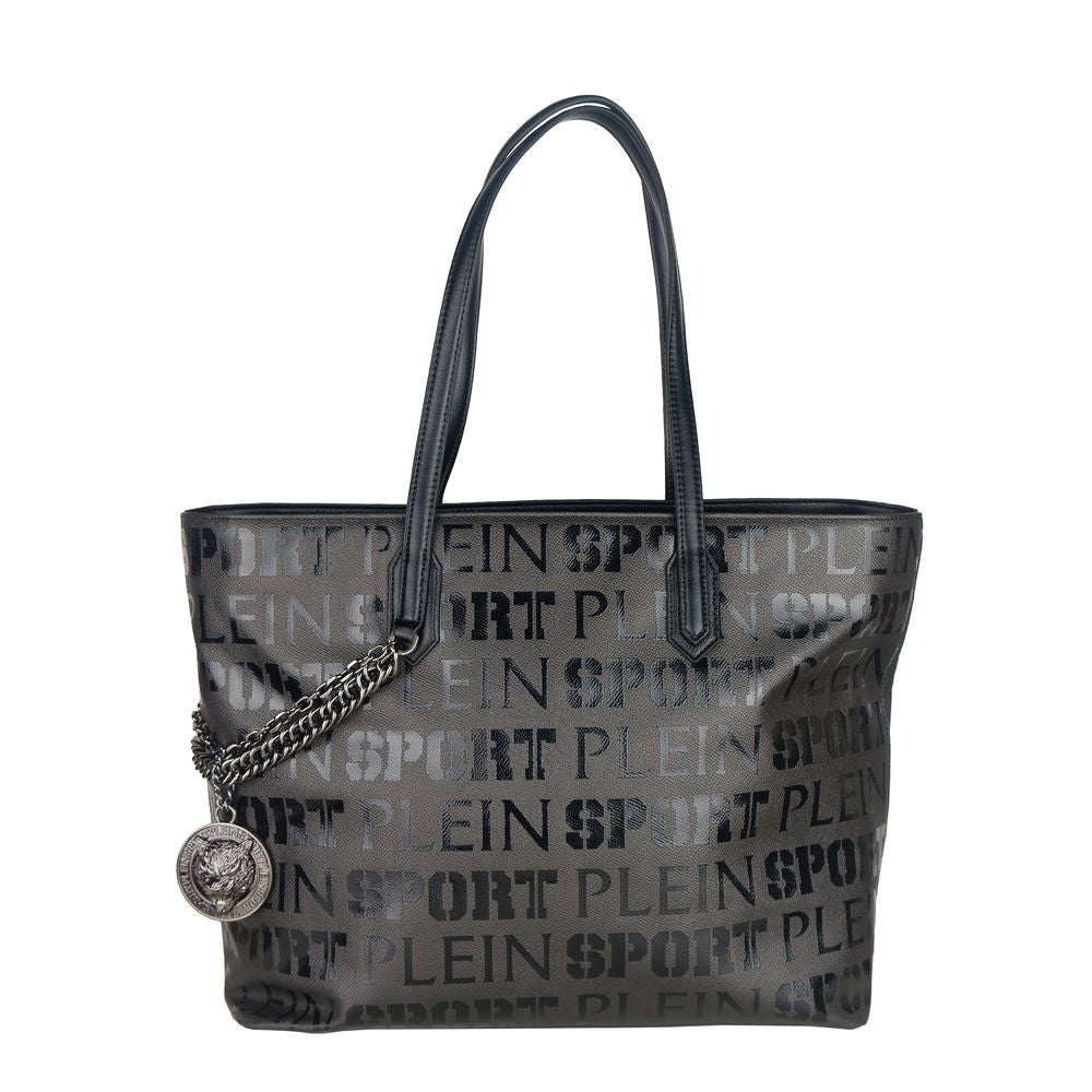 Elegante bolsa de compras de diseño negra con estampado de logotipo