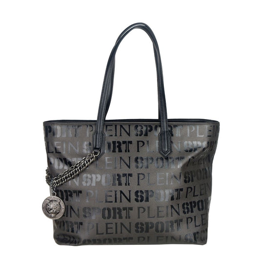 Elegante bolsa de compras de diseño negra con estampado de logotipo