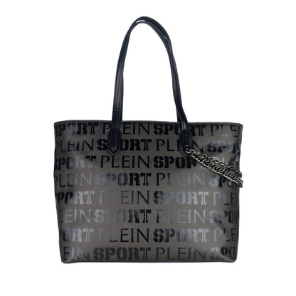 Elegante bolsa de compras de diseño negra con estampado de logotipo