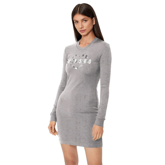 Vestido elegante de mezcla de algodón gris con detalle de logotipo