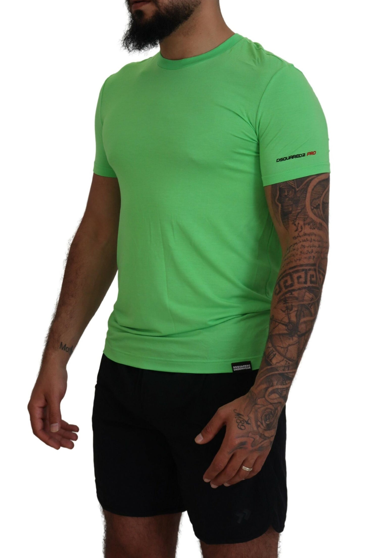 Camiseta de cuello redondo de manga corta de modal verde