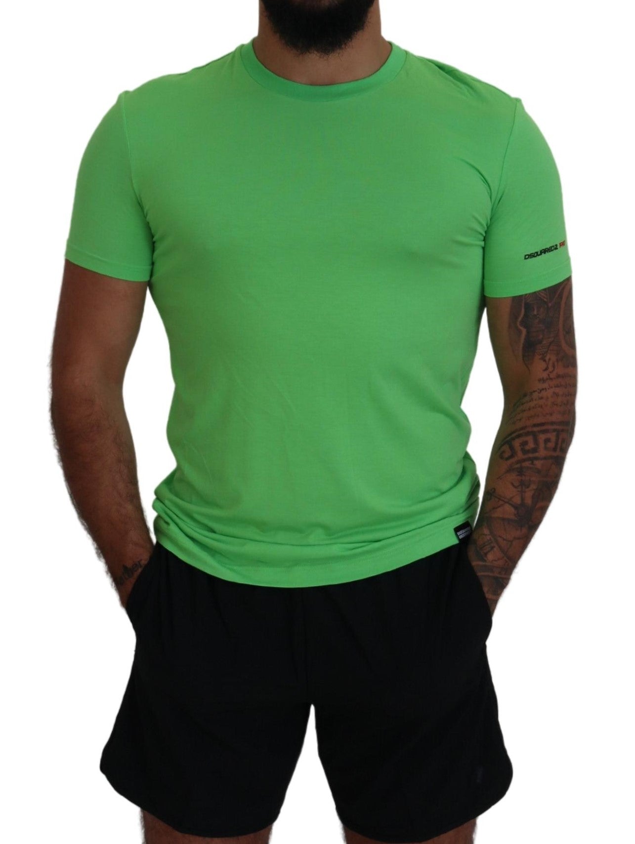 Camiseta de cuello redondo de manga corta de modal verde