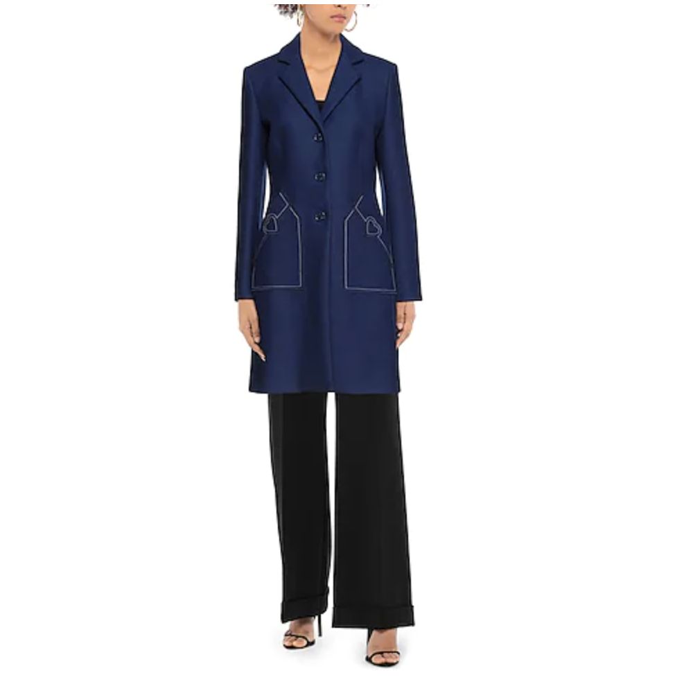 Abrigo de lana azul para mujer