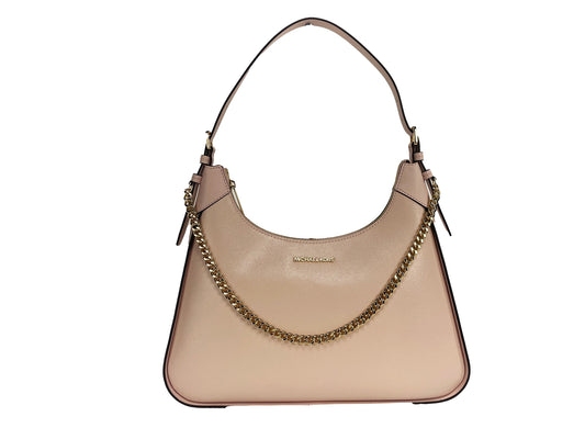 Bolso de hombro grande Wilma de piel lisa con cadena en color rubor polvoriento