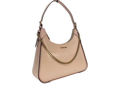 Bolso de hombro grande Wilma de piel lisa con cadena en color rubor polvoriento