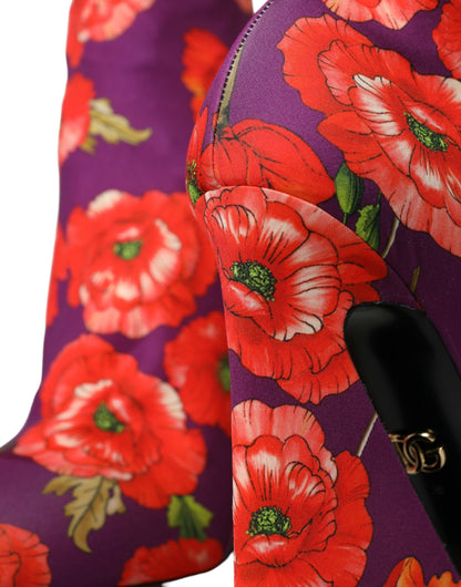 Botas elásticas de jersey con estampado floral morado