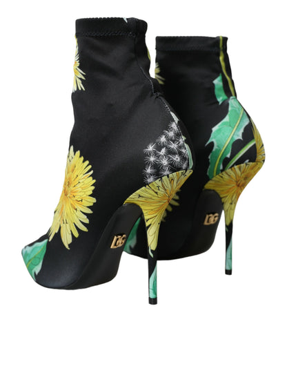 Botines elásticos de jersey con estampado floral negro