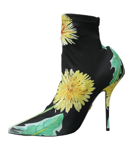 Botines elásticos de jersey con estampado floral negro