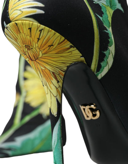 Botines elásticos de jersey con estampado floral negro
