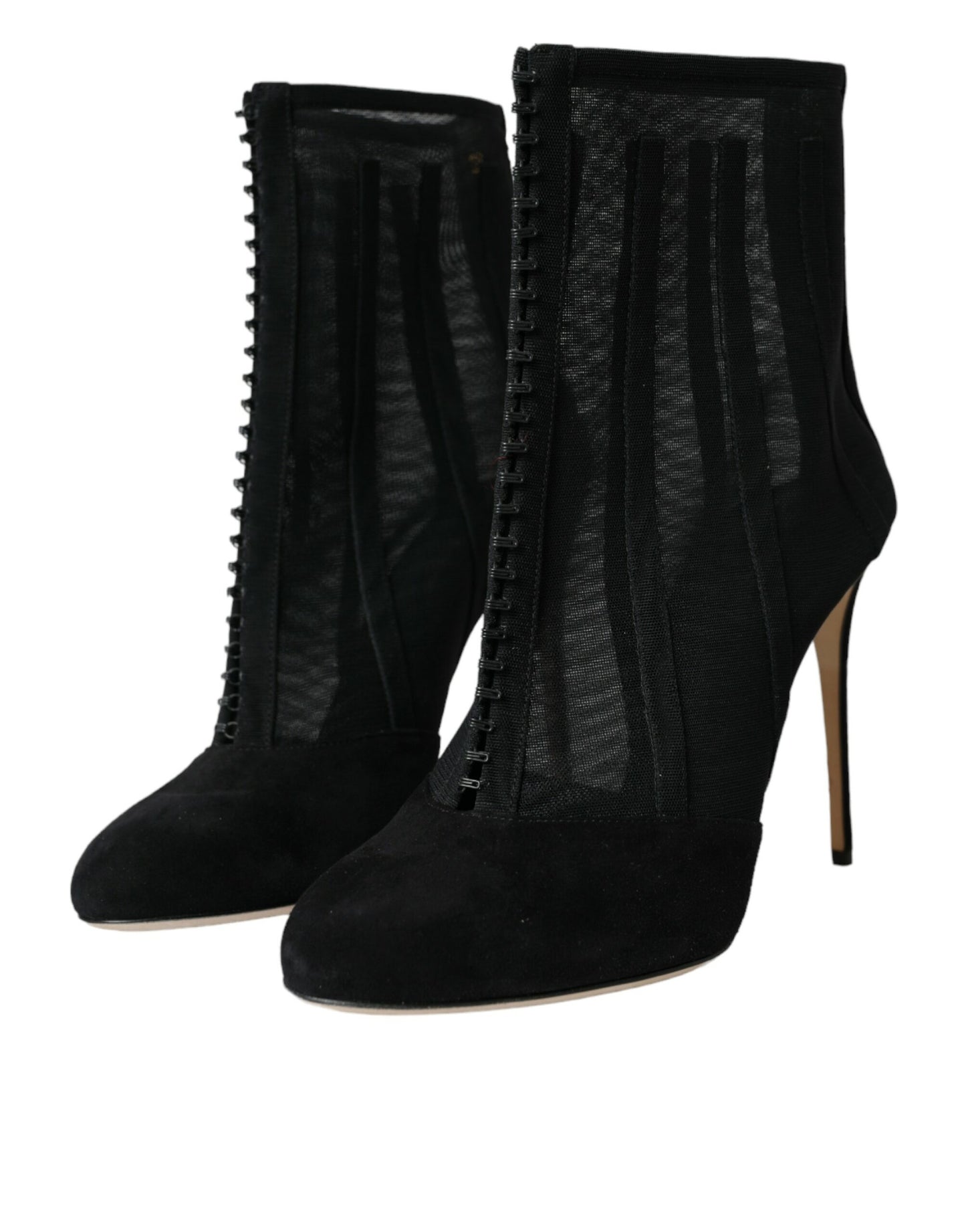 Botines de tacón de aguja de malla negra
