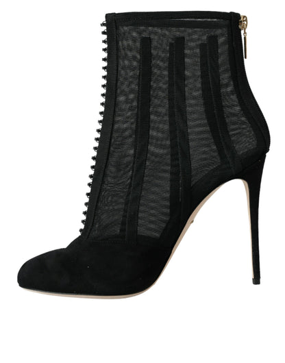 Botines de tacón de aguja de malla negra