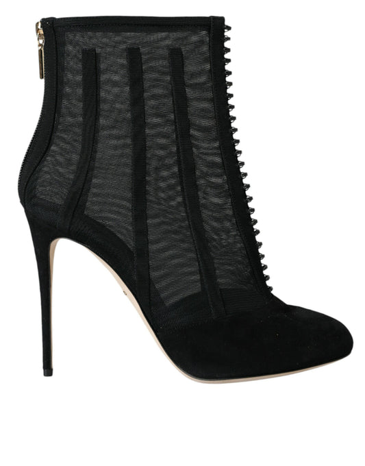 Botines de tacón de aguja de malla negra