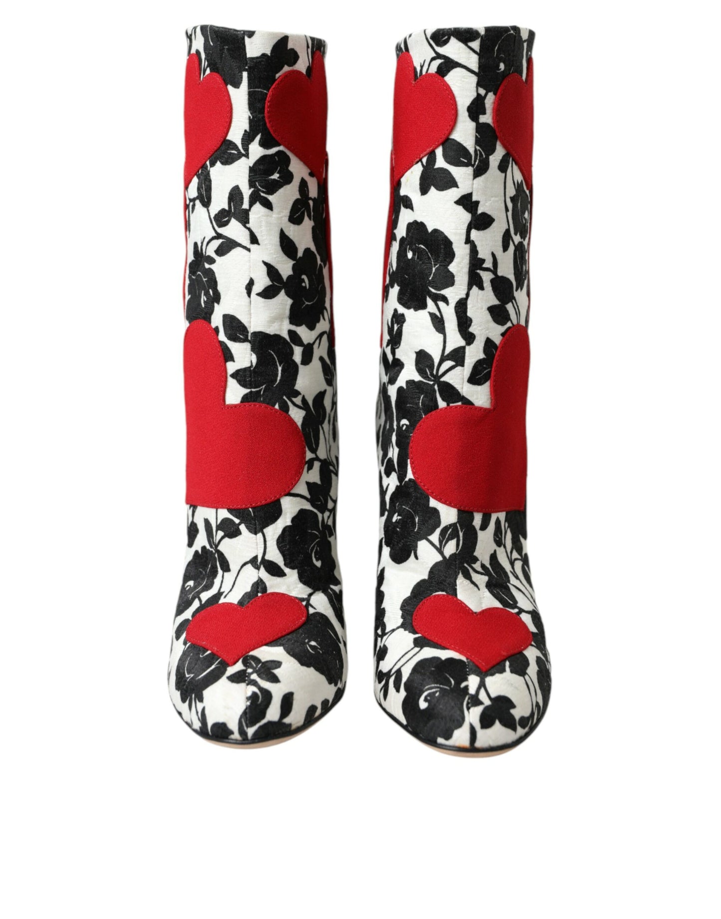 Botas altas de cuero con corazones florales blancos