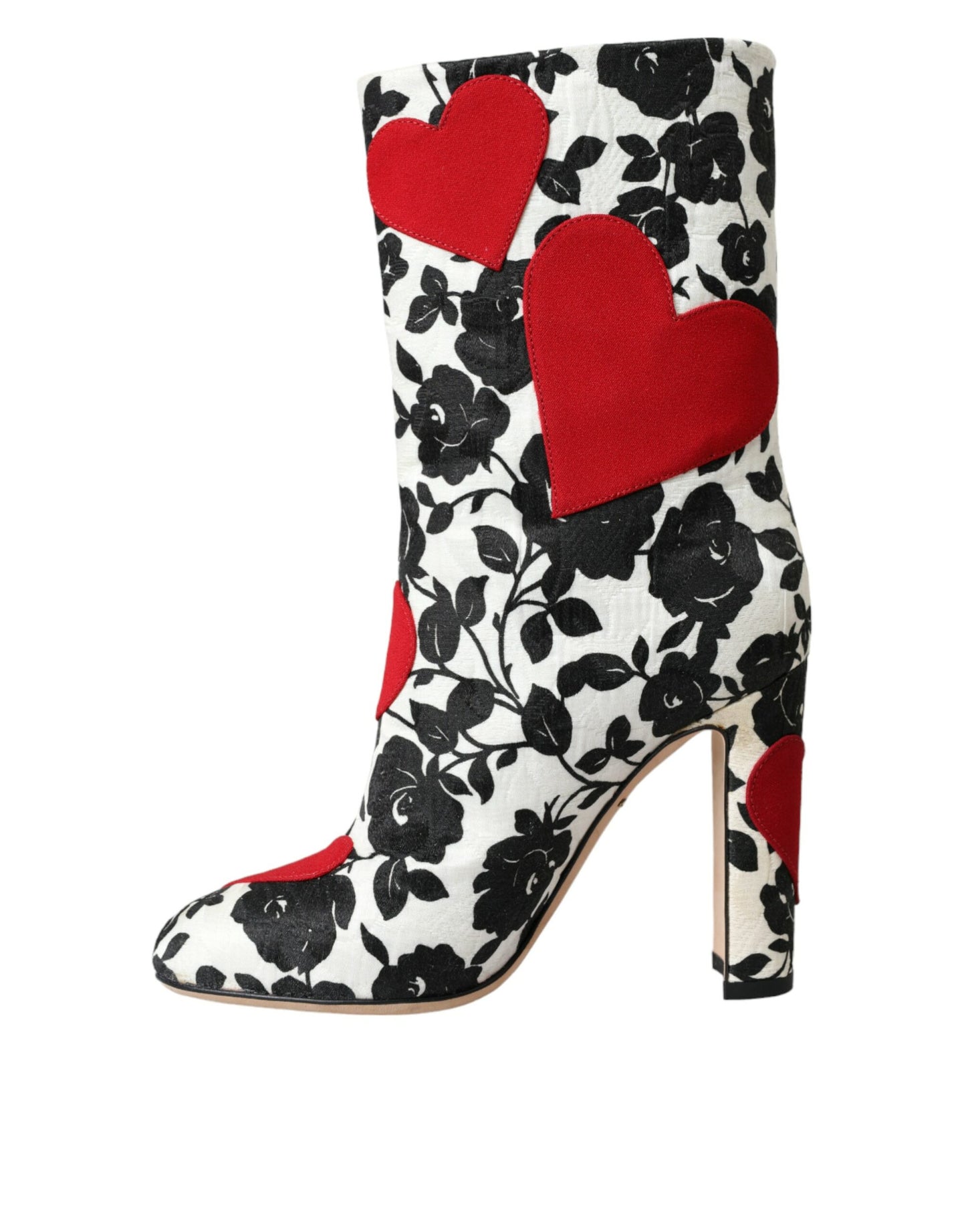 Botas altas de cuero con corazones florales blancos