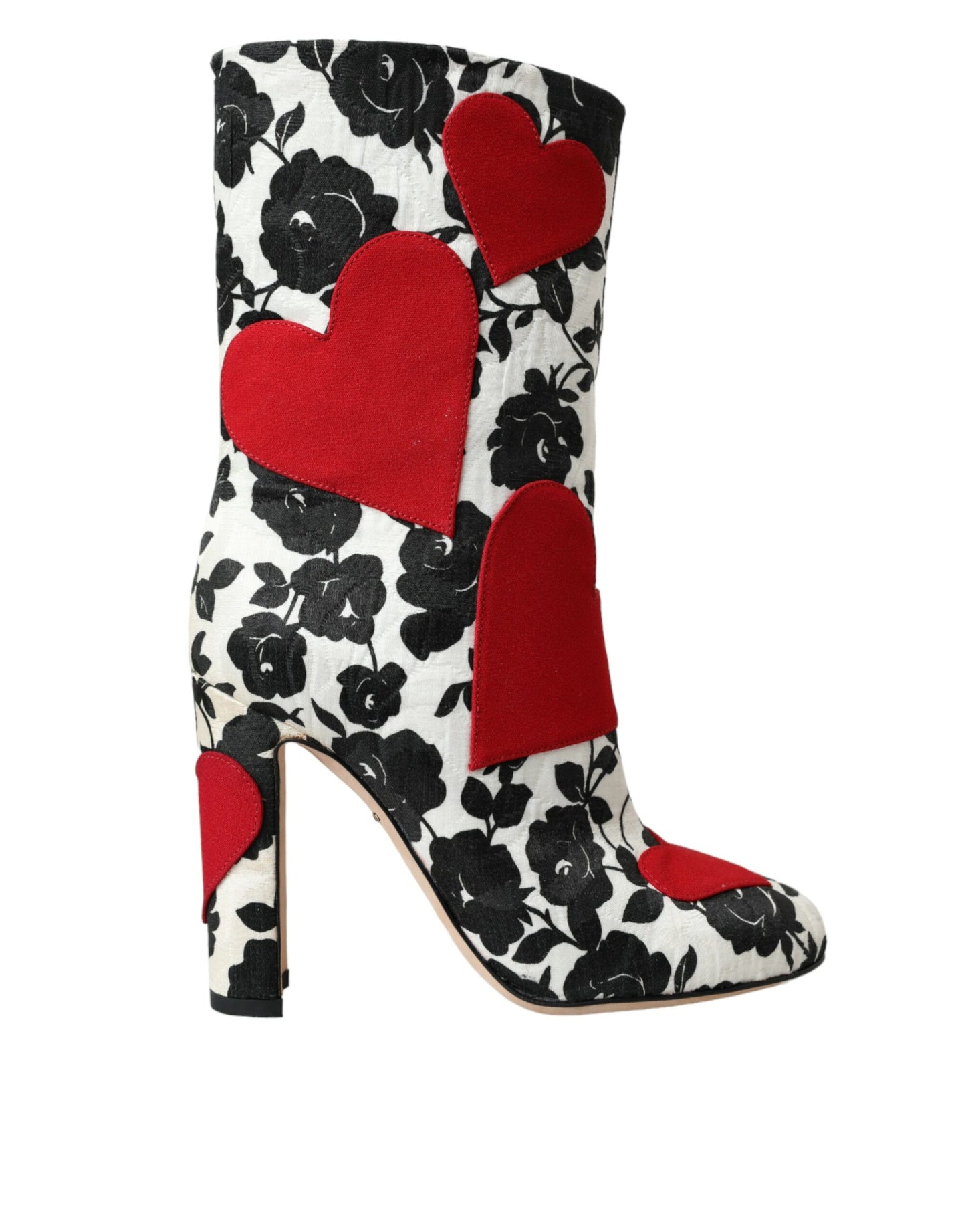 Botas altas de cuero con corazones florales blancos