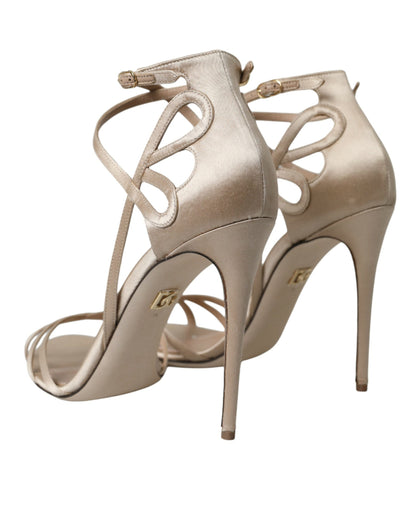 Sandalias de tacón con tiras de cuero beige