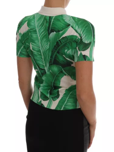 Camiseta polo de seda con estampado de plátano verde