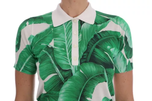 Camiseta polo de seda con estampado de plátano verde