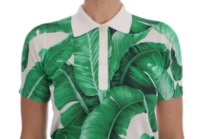 Camiseta polo de seda con estampado de plátano verde