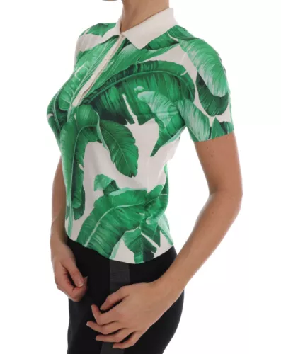 Camiseta polo de seda con estampado de plátano verde