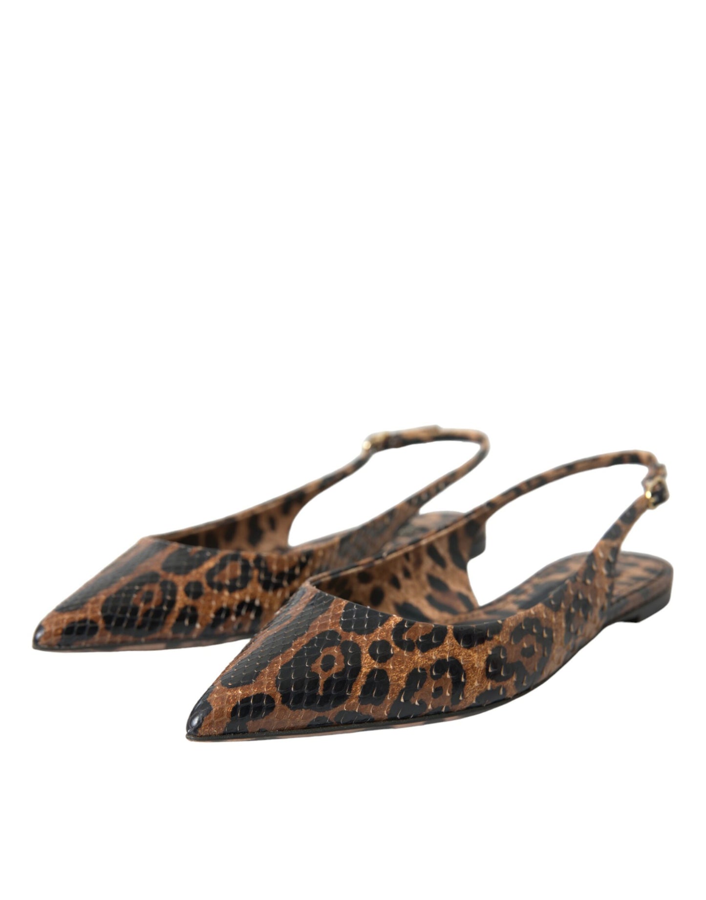 Zapatos de tira trasera de piel exótica de leopardo marrón