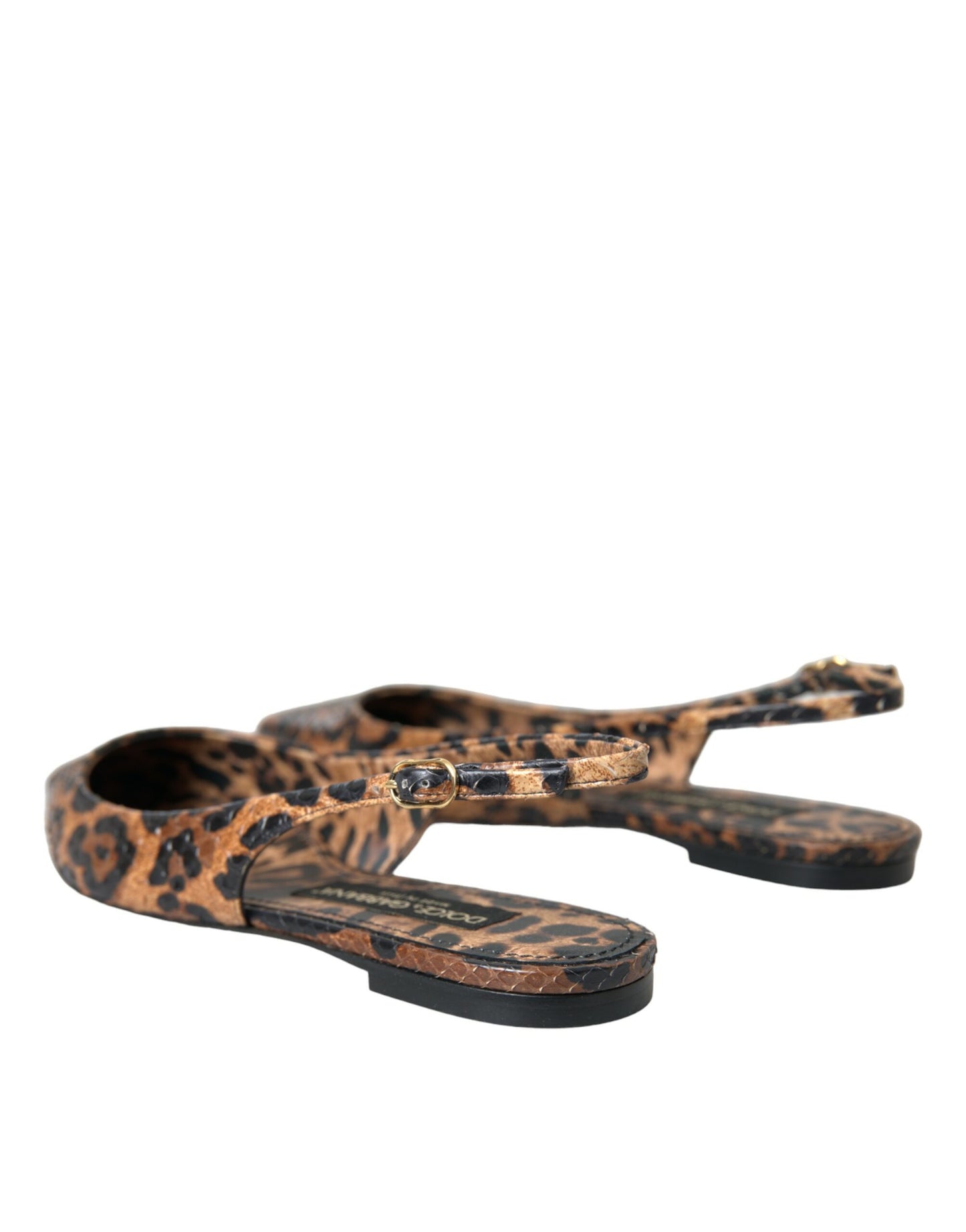 Zapatos de tira trasera de piel exótica de leopardo marrón