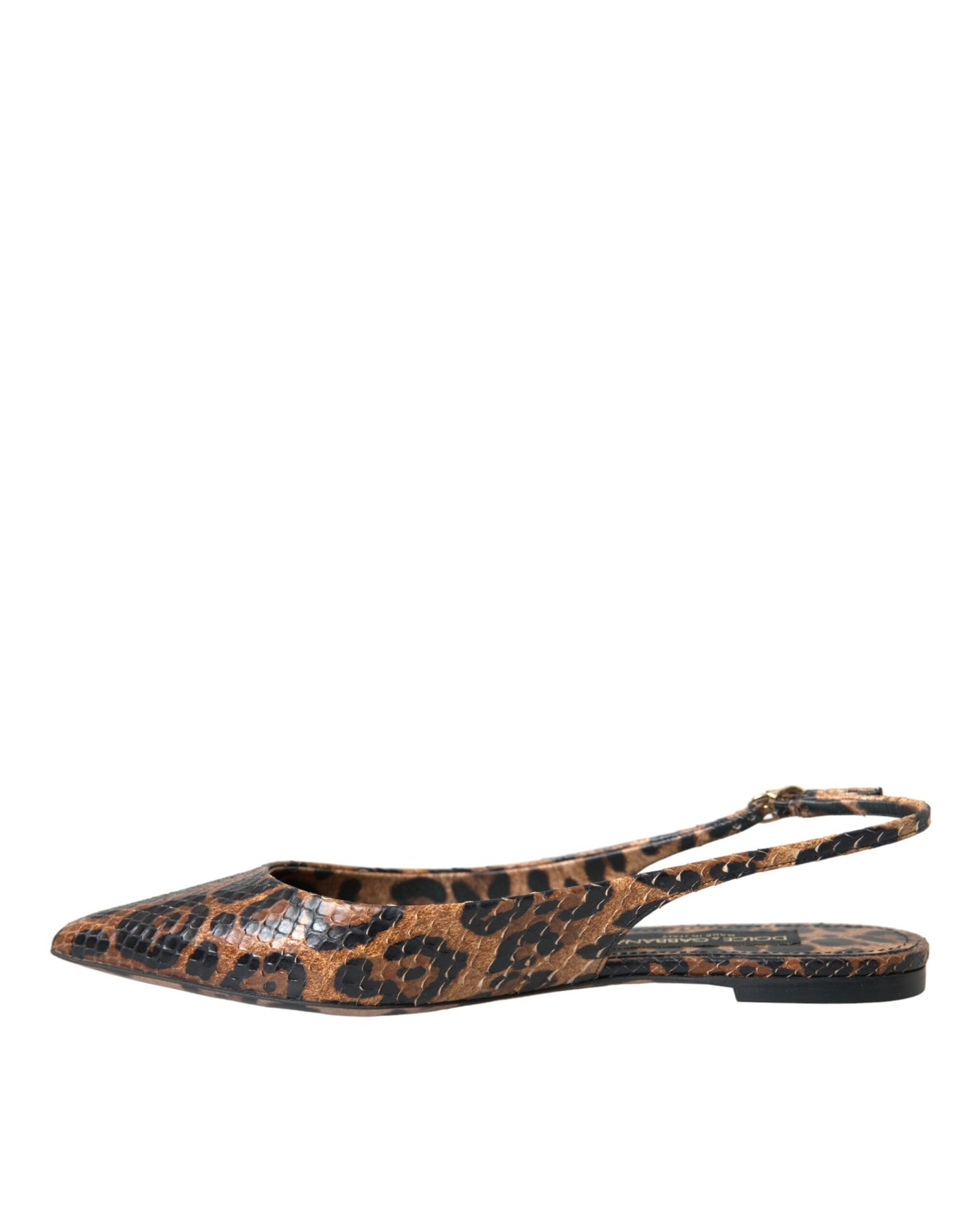 Zapatos de tira trasera de piel exótica de leopardo marrón