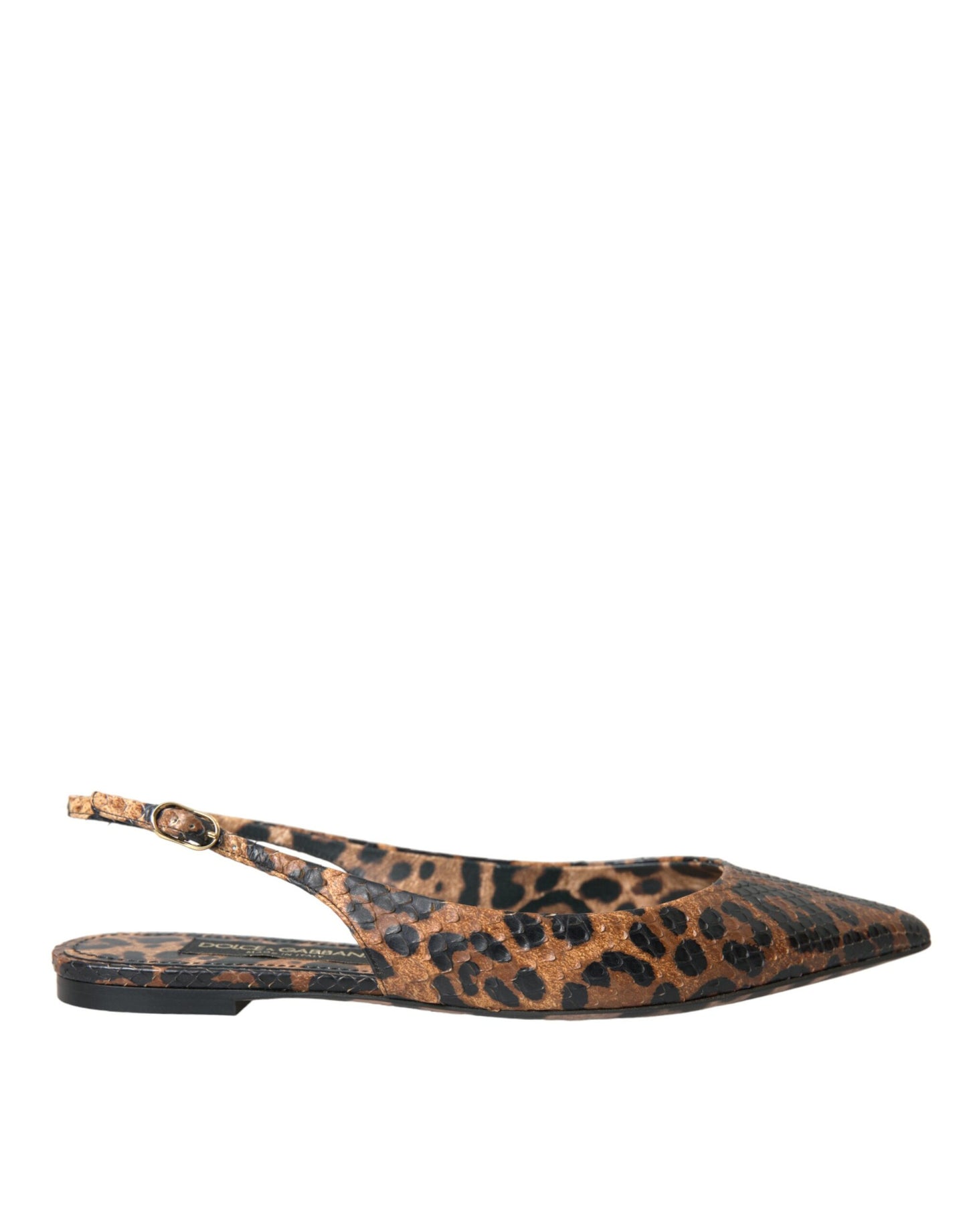 Zapatos de tira trasera de piel exótica de leopardo marrón