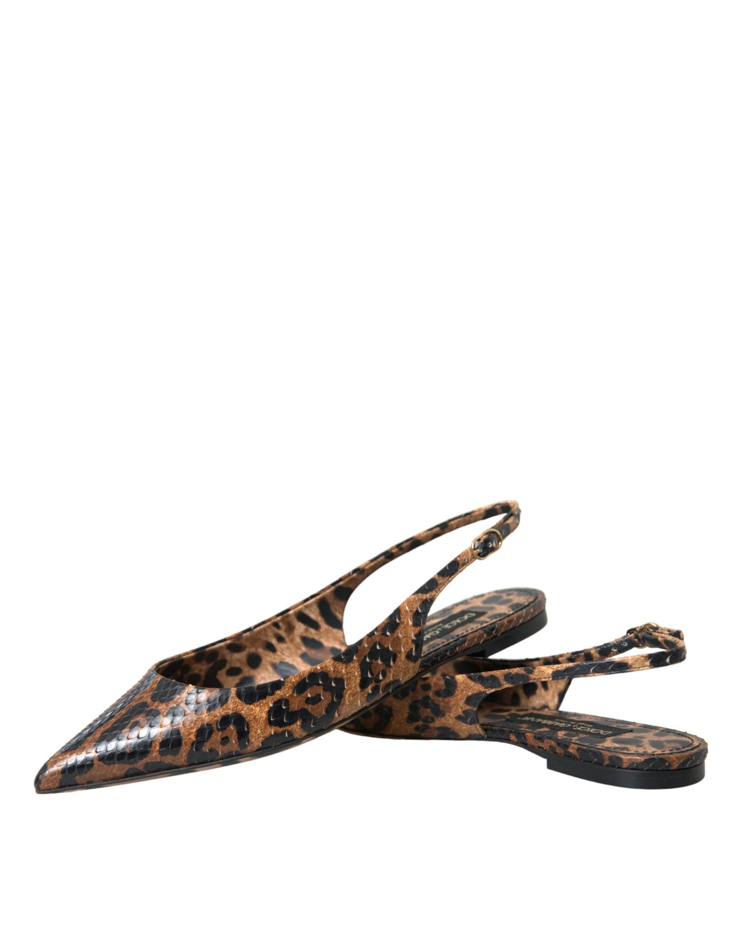 Zapatos de tira trasera de piel exótica de leopardo marrón